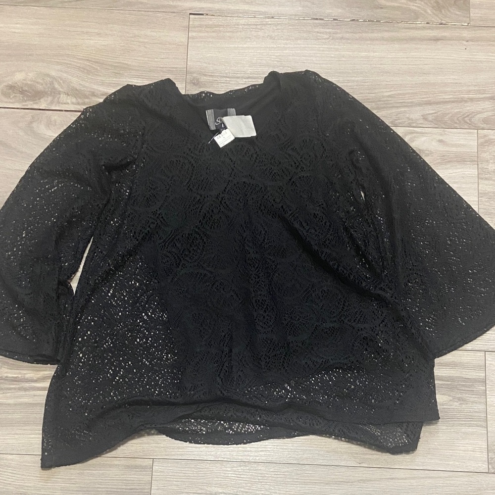 Slinky Brand Black Crochet Tunic Top